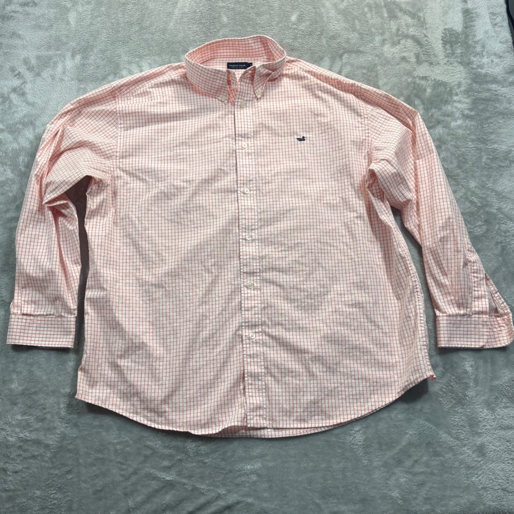 Southern Marsh Button Down Mens XXL Orange White‎ Check Wrinkle Free Long Sleeve